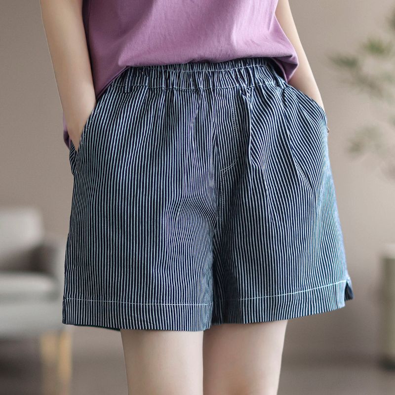 Dames Zomer Losse Gestreepte Katoenen Denim Shorts