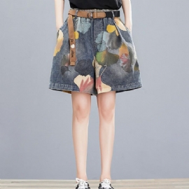 Dames Zomer Retro Bloemenprint Denim Losse Shorts