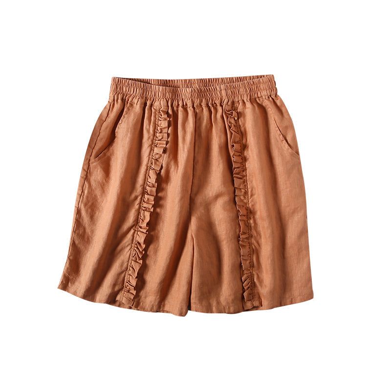 Dames Zomer Ruffle Katoen Linnen Losse Shorts