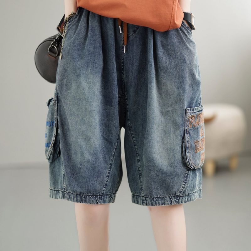 Dames Zomer Vintage Borduurwerk Katoenen Denim Shorts