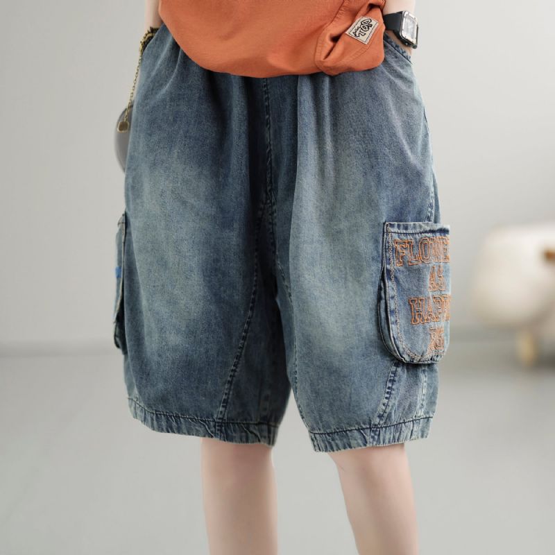 Dames Zomer Vintage Borduurwerk Katoenen Denim Shorts