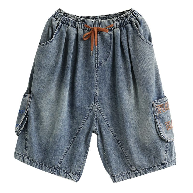 Dames Zomer Vintage Borduurwerk Katoenen Denim Shorts