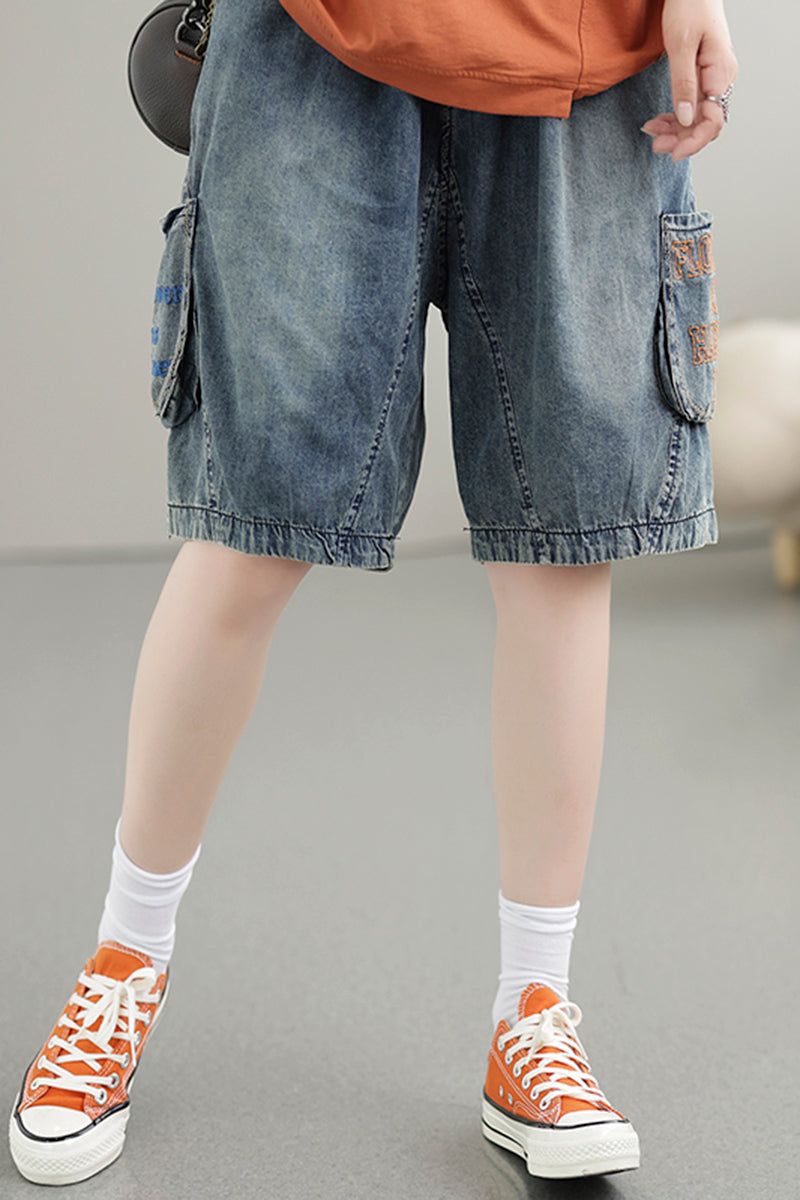 Dames Zomer Vintage Borduurwerk Katoenen Denim Shorts