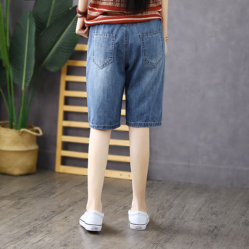 Dames Zomer Vintage Borduurwerk Katoenen Denim Shorts