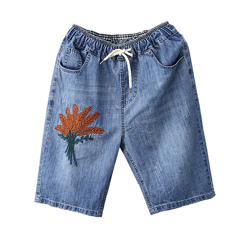 Dames Zomer Vintage Borduurwerk Katoenen Denim Shorts