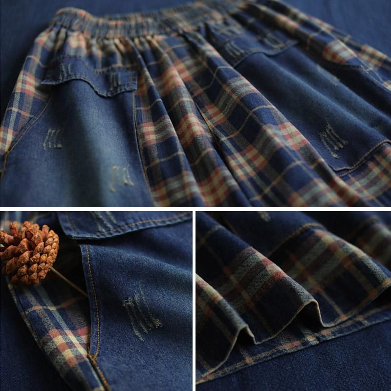 Dames Zomer Vintage Plaid Denim Shorts