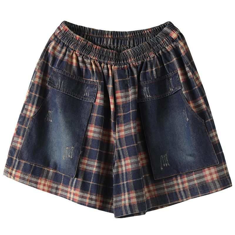 Dames Zomer Vintage Plaid Denim Shorts