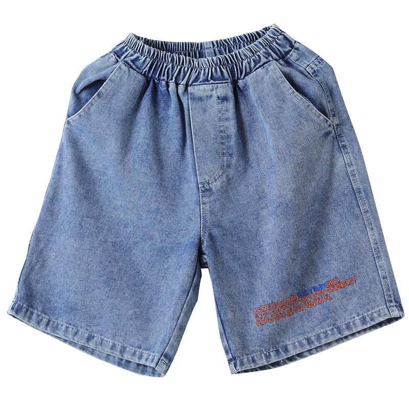 Losse Elastische Taille Letters Borduurwerk Katoenen Denim Shorts