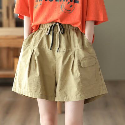 Zomer Dames Effen Vetersluiting Taille Losse Katoenen Shorts