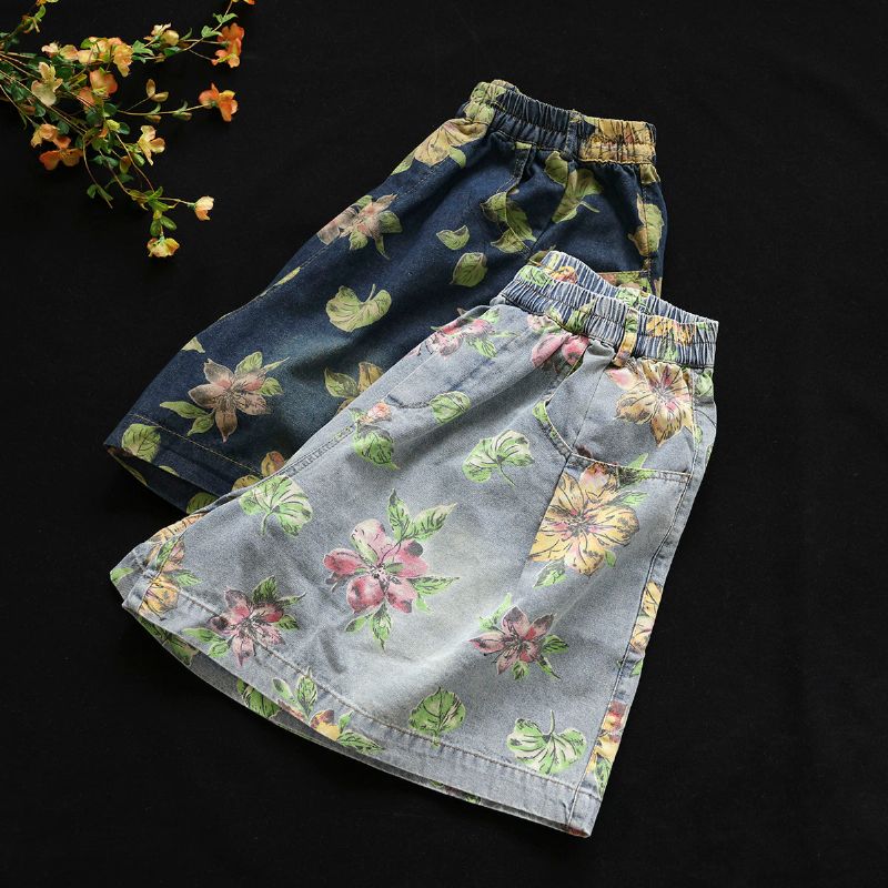 Zomer Losse Dames Bloemen Bedrukte Katoenen Denim Shorts