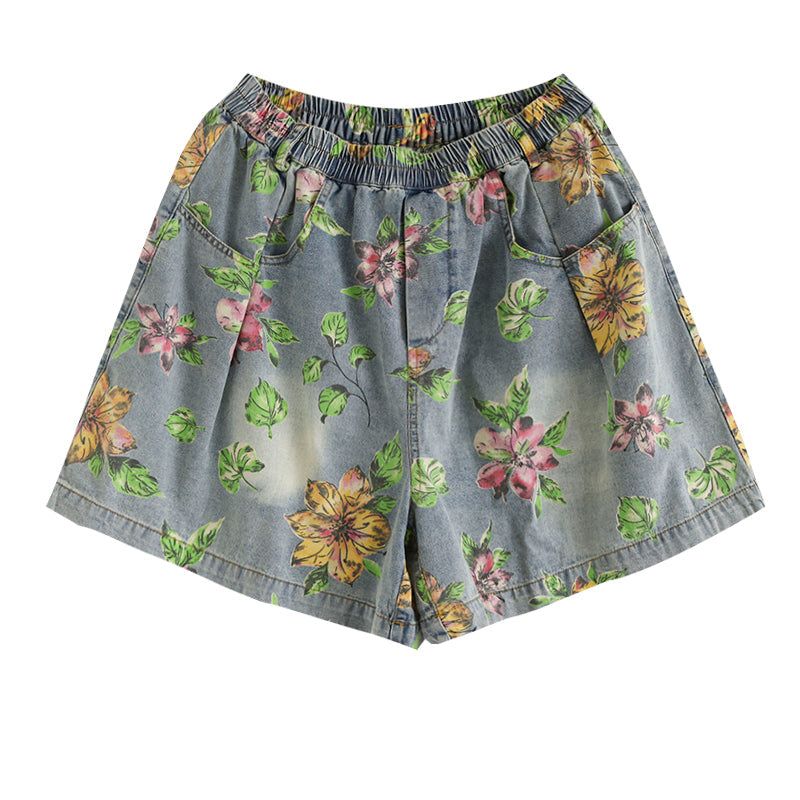 Zomer Losse Dames Bloemen Bedrukte Katoenen Denim Shorts