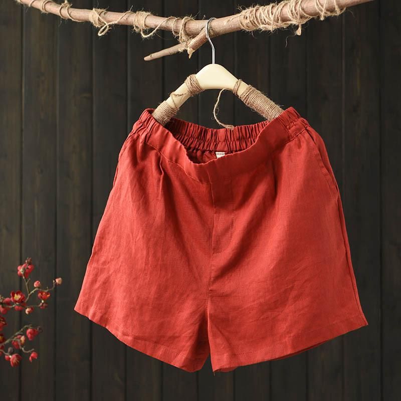 Zomer Losse Elastische Taille Effen Linnen Shorts