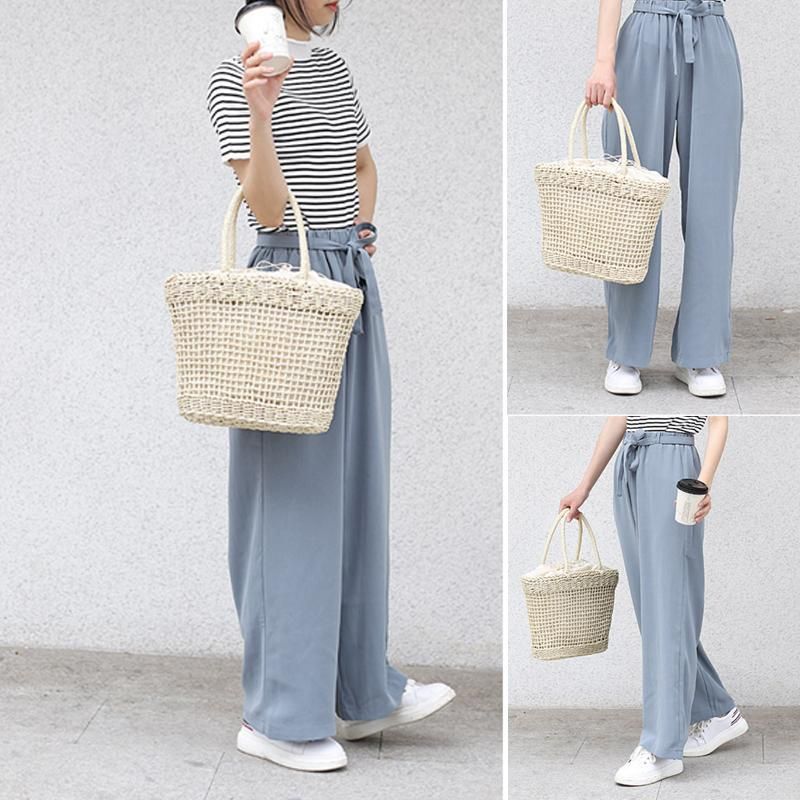 Casual Stro Solid Verticale Vierkante Tote Damestas