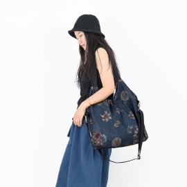 Dames Mesh Bedrukte Denim Casual Schoudertas Crossbody Tas