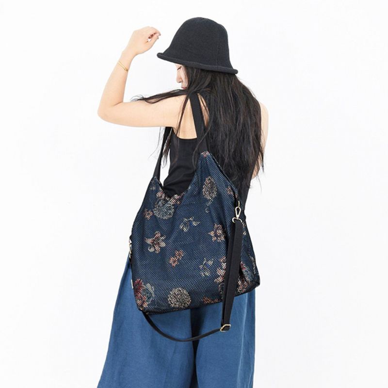 Dames Mesh Bedrukte Denim Casual Schoudertas Crossbody Tas