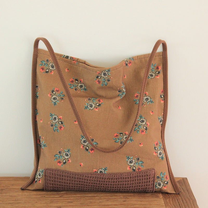 Retro Etnische Bloemen Canvas Schoudertas