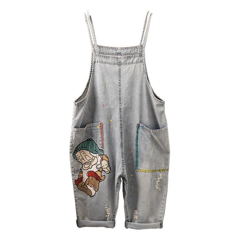 Cartoon Borduurwerk Opknoping Losse Harem Jumpsuit