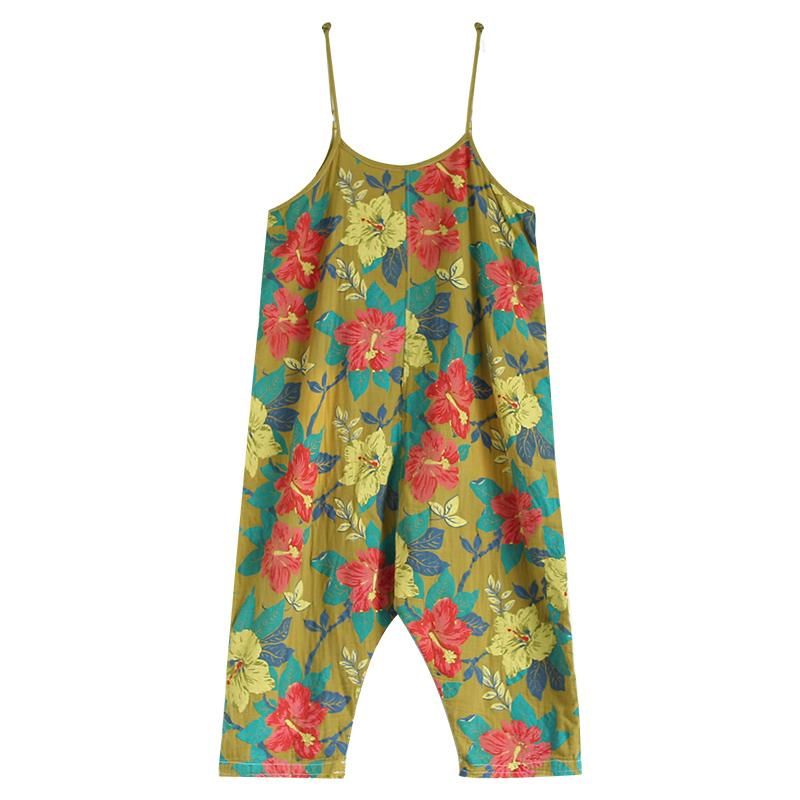 Casual Linnen Losse Retro Jumpsuit Met Bloemenprint