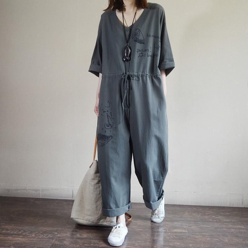 Dames Casual Grote Maat Bedrukte Jumpsuit Met Wijde Pijpen