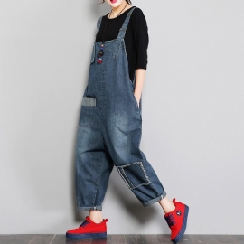 Denim Dames Losse Patch Doek Jumpsuit