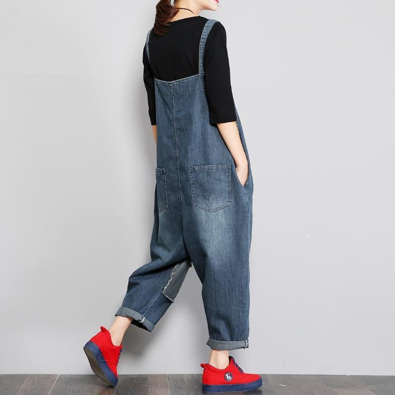 Denim Dames Losse Patch Doek Jumpsuit