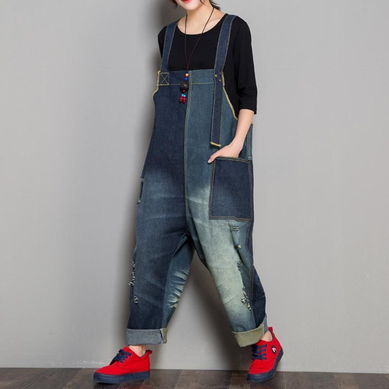 Denim Herfst Retro Bijpassende Jumpsuit