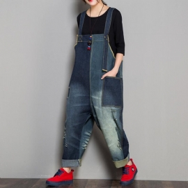 Denim Herfst Retro Bijpassende Jumpsuit