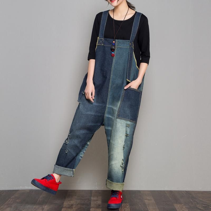 Denim Herfst Retro Bijpassende Jumpsuit