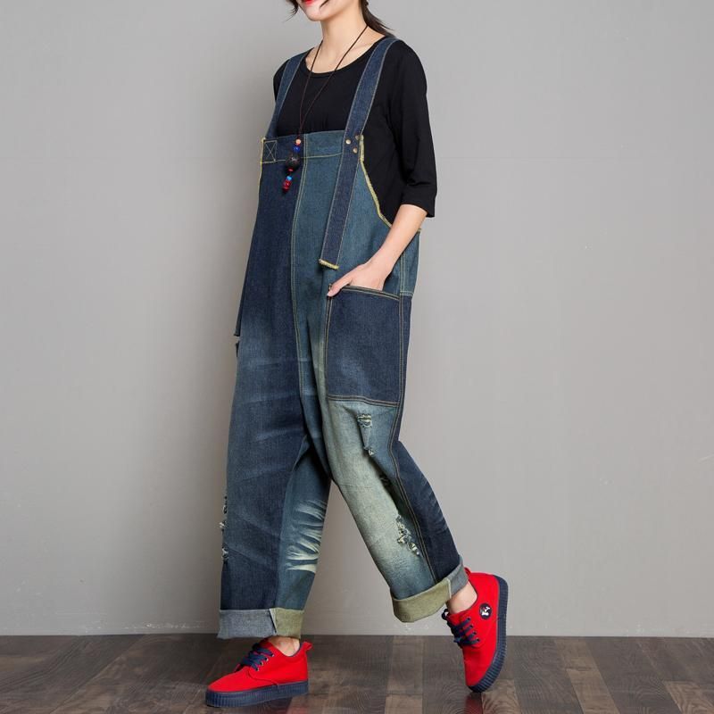 Denim Herfst Retro Bijpassende Jumpsuit