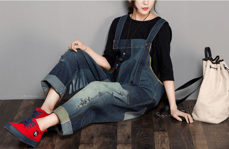 Denim Herfst Retro Bijpassende Jumpsuit