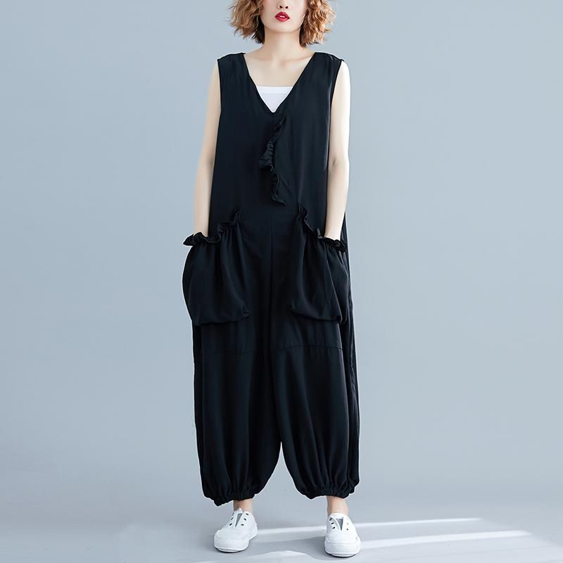 Driedimensionale Pocket V-hals Mouwloze Jumpsuit September