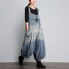 Herfst Vintage Denim Losse Maat Jumpsuit