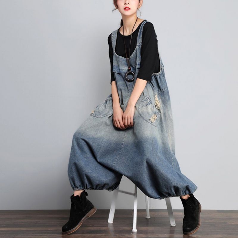 Herfst Vintage Denim Losse Maat Jumpsuit