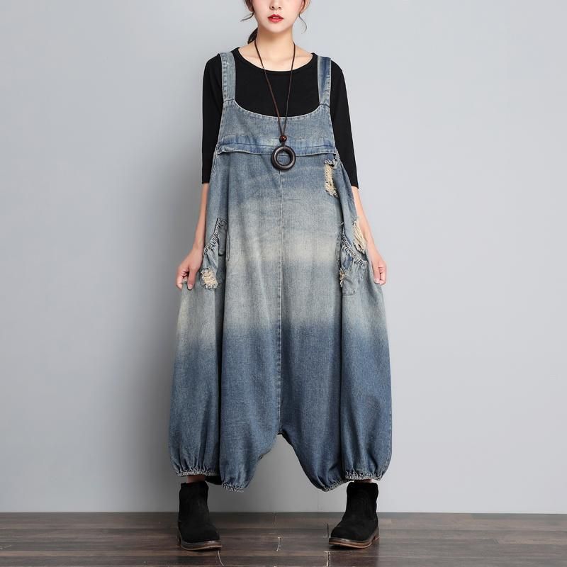 Herfst Vintage Denim Losse Maat Jumpsuit