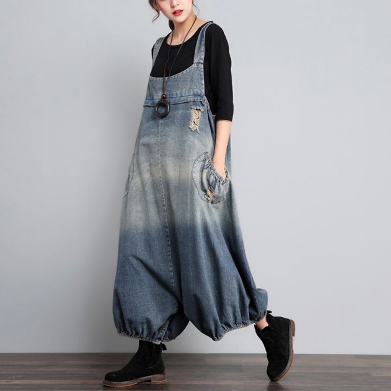 Herfst Vintage Denim Losse Maat Jumpsuit