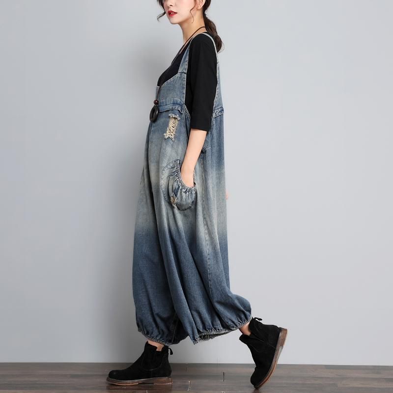 Herfst Vintage Denim Losse Maat Jumpsuit