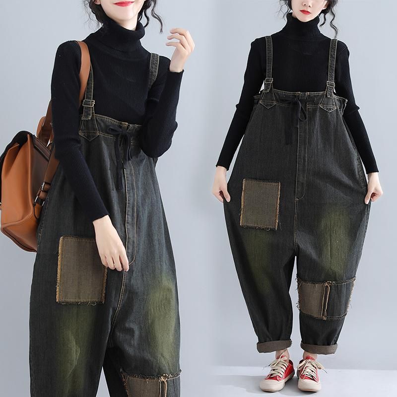 Herfst Winter Retro Harlan Dames Denim Jumpsuit