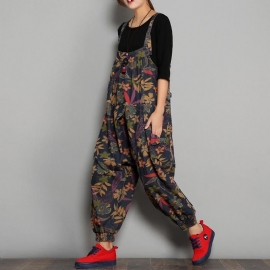 Lente Herfst Bedrukte Denim Bloemen Casual Jumpsuits