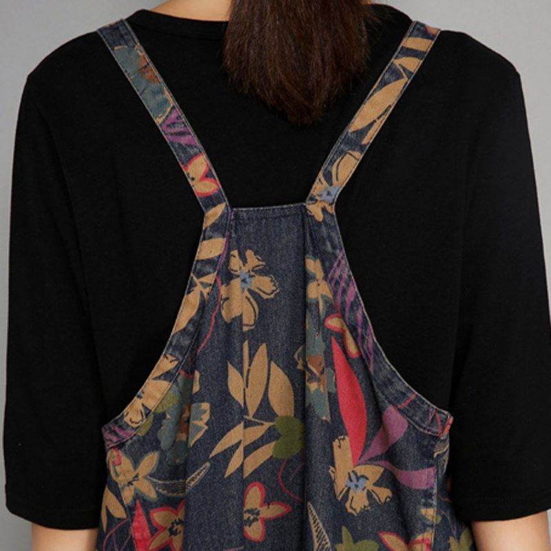 Lente Herfst Bedrukte Denim Bloemen Casual Jumpsuits