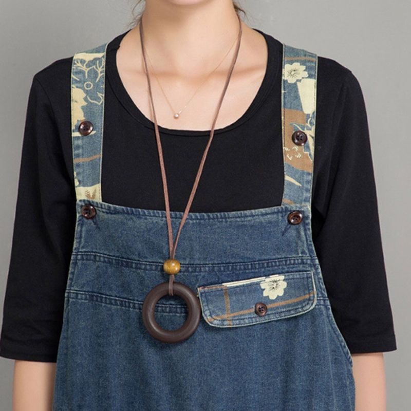 Lente Herfst Denim Losse Retro Patch Jumpsuit