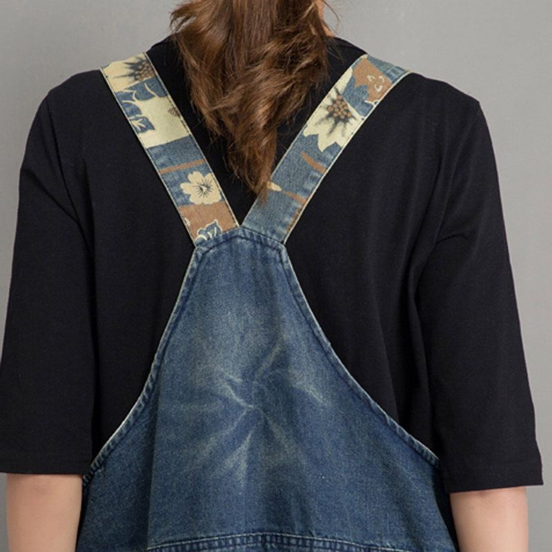 Lente Herfst Denim Losse Retro Patch Jumpsuit