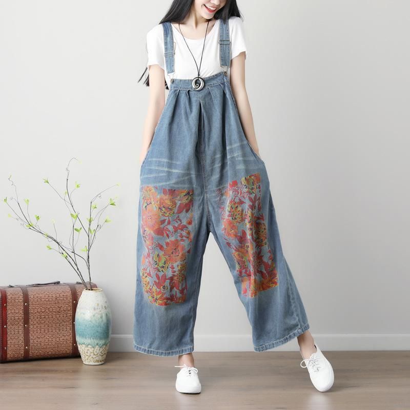 Lente/zomer Dames Jumpsuit Met Grote Print En Wijde Pijpen