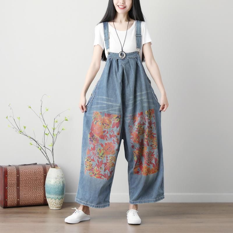 Lente/zomer Dames Jumpsuit Met Grote Print En Wijde Pijpen