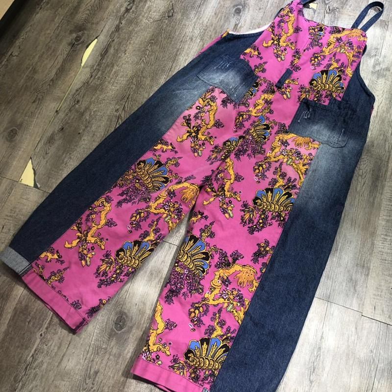 Lente Zomer Retro Losse Gedrukte Bloemen Denim Jumpsuit