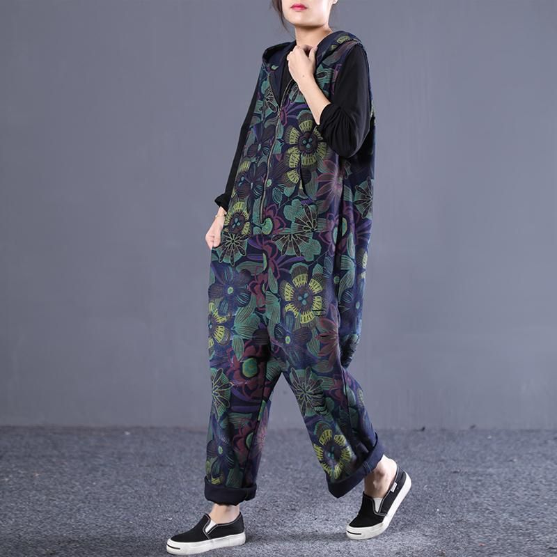 Losse Jumpsuit Met Vintage Print En Rits