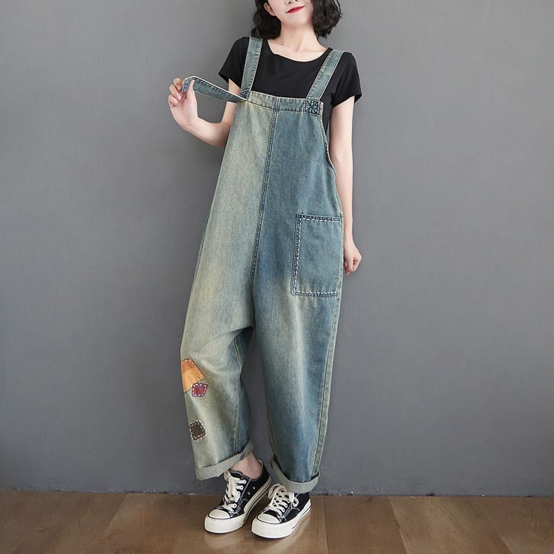 Losse Rechte Denim Jumpsuit Voor Dames