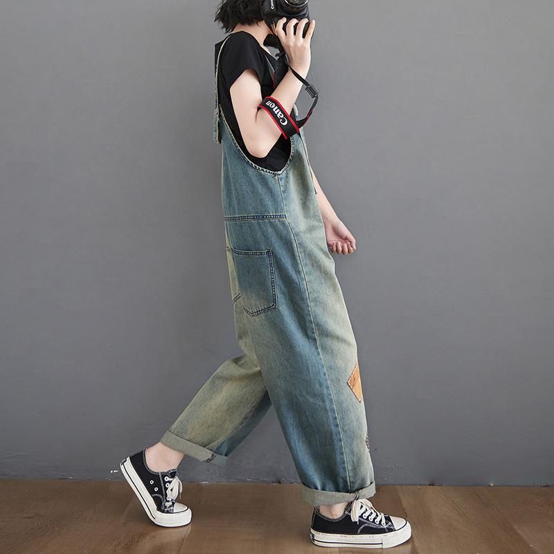 Losse Rechte Denim Jumpsuit Voor Dames