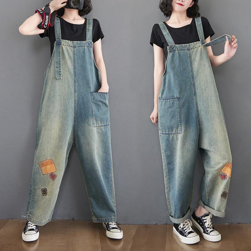 Losse Rechte Denim Jumpsuit Voor Dames