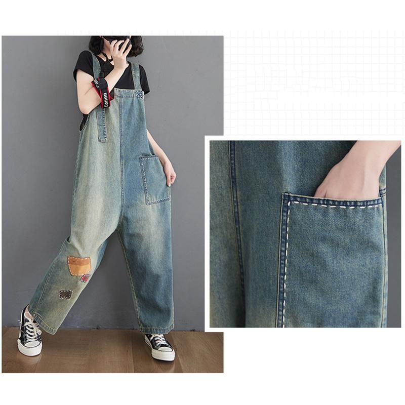 Losse Rechte Denim Jumpsuit Voor Dames