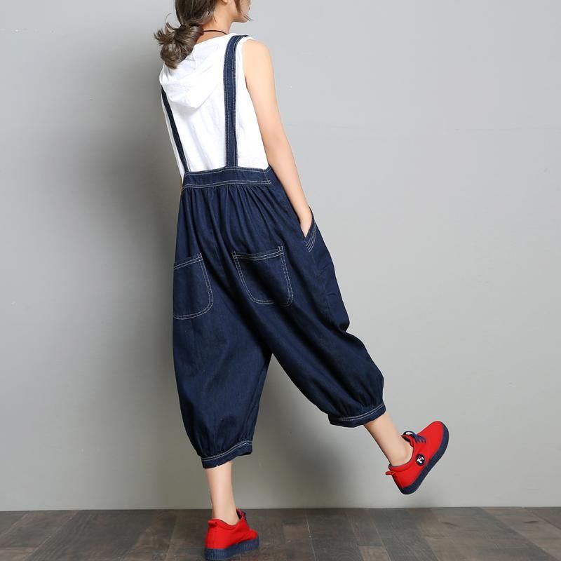 Nieuwe Losse Denim Retro Effen Kleur Jumpsuit